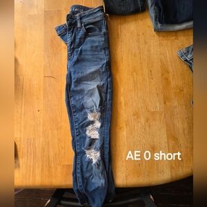 American Eagle Outfitters Distressed Skinny Jeans - Dark Blue